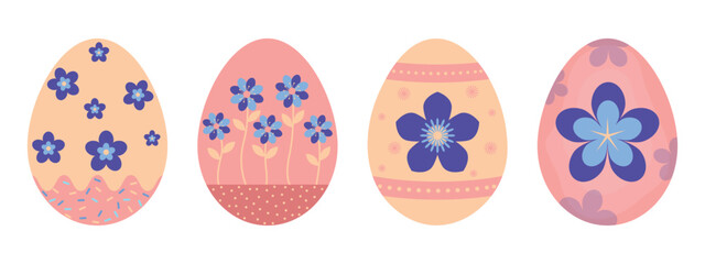 Peach And Blue Easter Eggs With Flowers Pattern