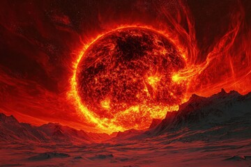 Massive Sun Engulfs Sky with Glowing Corona and Golden Tendrils