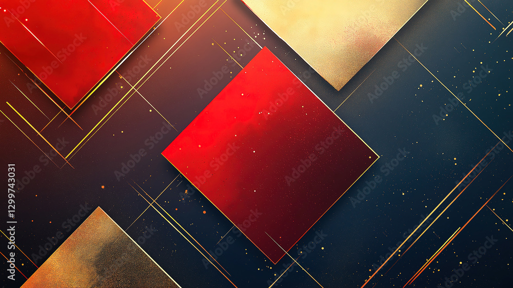 Poster stylish abstract background with red and gold geometric elements forming a sleek design