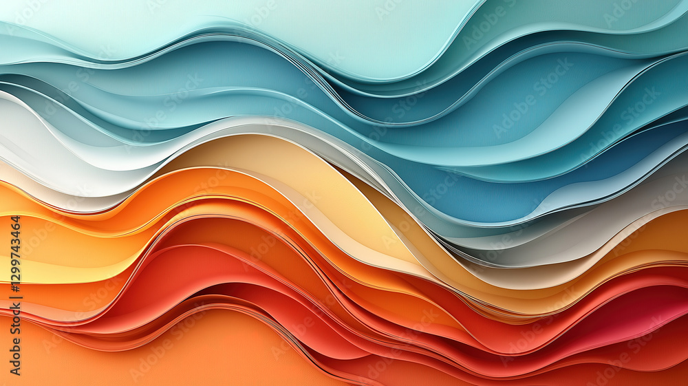 Poster layered pastel waves flowing in an abstract composition with smooth and harmonious curves