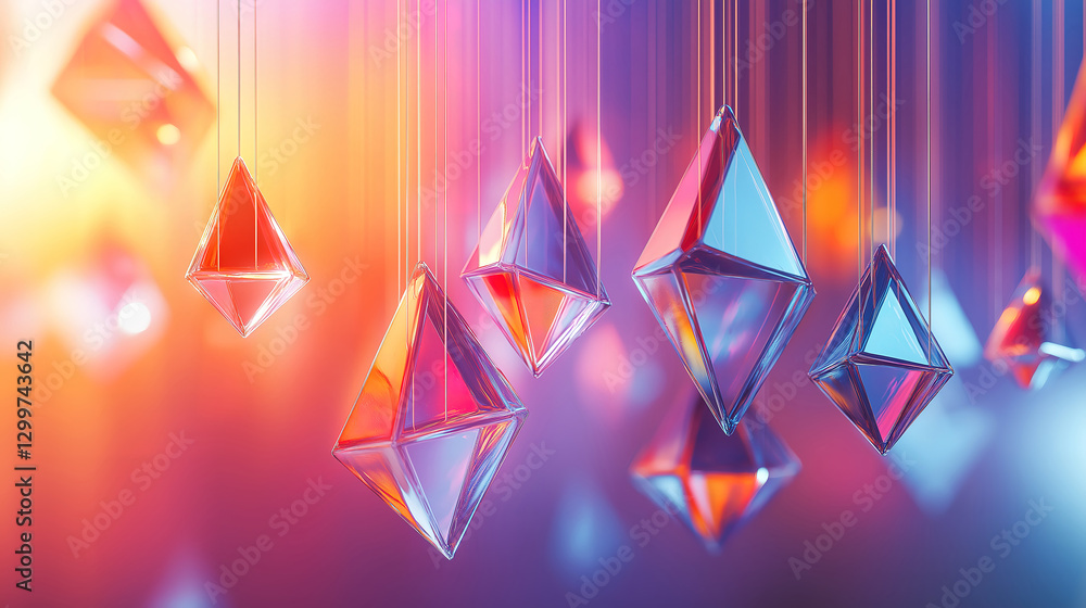 Aufkleber abstract background with geometric patterns and hanging glass triangles creating a contemporary feel