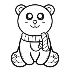 Cute Winter Bear with Scarf | Hand-Drawn Line Art