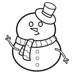 Cute Snowman with Top Hat and Scarf | Hand-Drawn Line Art