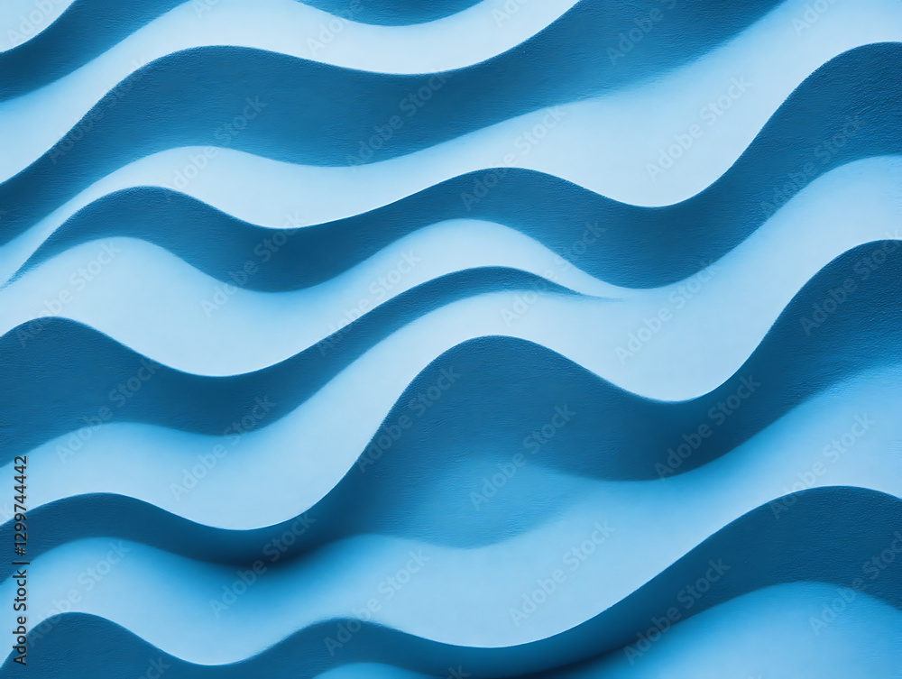 Poster flowing waves pattern design abstract art blue color palette digital environment close-up perspectiv