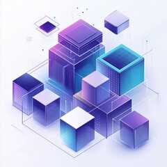 Obraz premium Abstract data cubes network; digital technology background; futuristic design; website banner