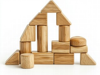 Wooden Building Blocks in Creative Architectural Arrangement