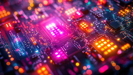 Colorful futuristic digital backdrop with cyberpunk-inspired fr