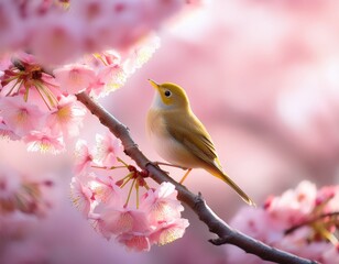 春の象徴・桜の枝にとまる鶯