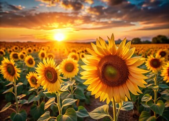 Fototapeta premium Vibrant Sunflowers in Full Bloom - Summer Field Photography