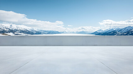 Serene Winter Mountain Lake View From Concrete Platform