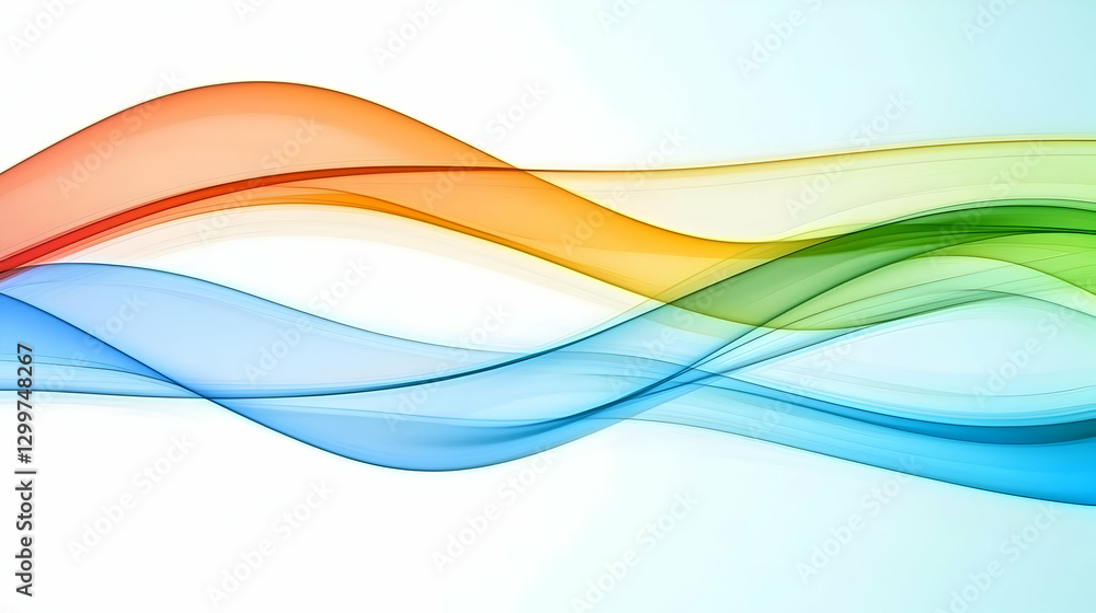 Poster abstract colorful wavy lines over white background showing dynamic flowing motion and gradient light