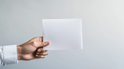 hand holding blank sheet of paper against light background, symbolizing potential and opportunity