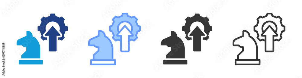 Aufkleber strategy development icon set multiple style collection