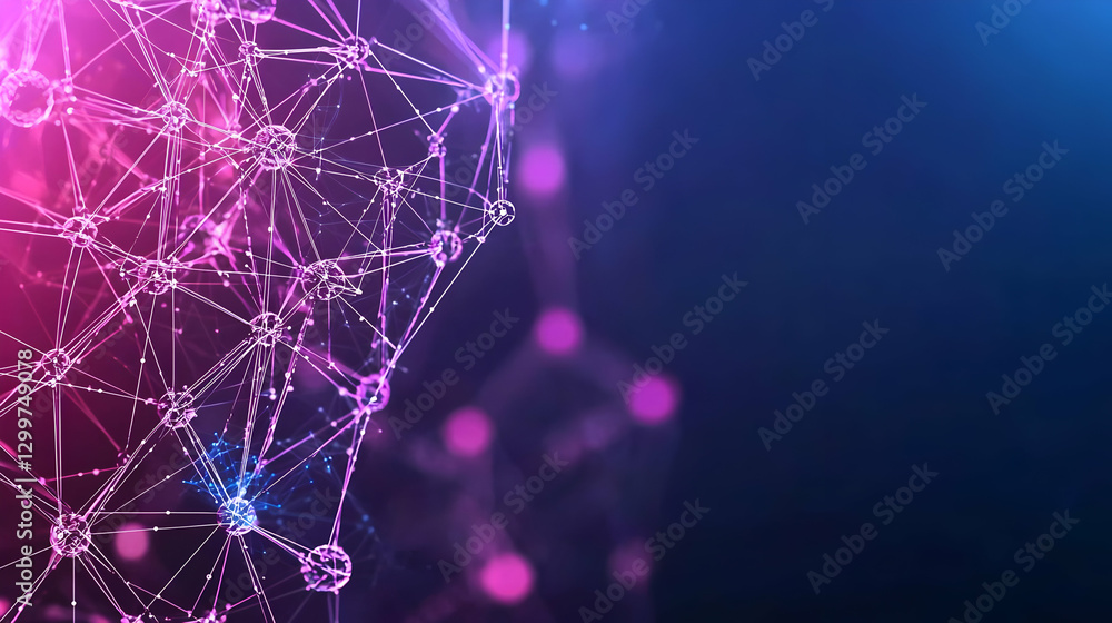 Aufkleber abstract network of connected nodes and lines with pink and blue light on dark background