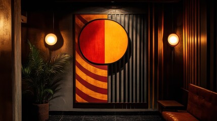 Modern Art Print with Bright Accents on Isolated Background
