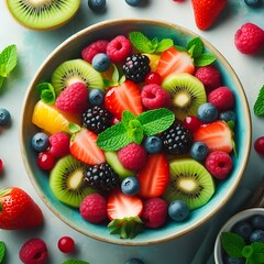Obraz premium Colorful berry medley, fresh strawberries, blackberries, raspberries, and blueberries