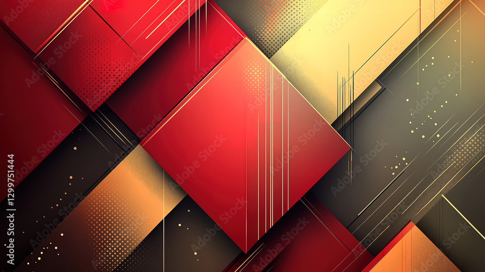 Poster modern abstract illustration featuring red and gold geometric elements in a dynamic background