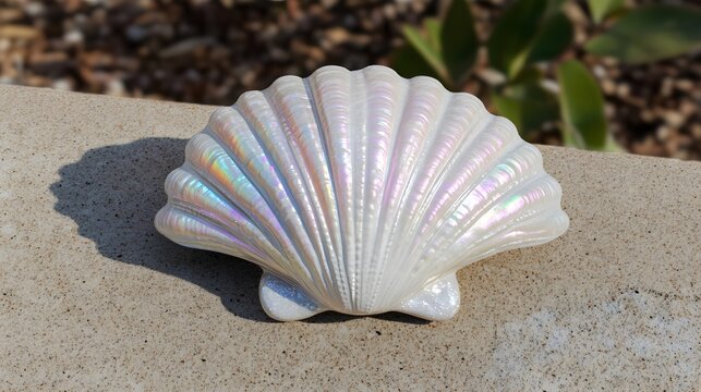  iridescent seashell on sandy surface summer beach seascape