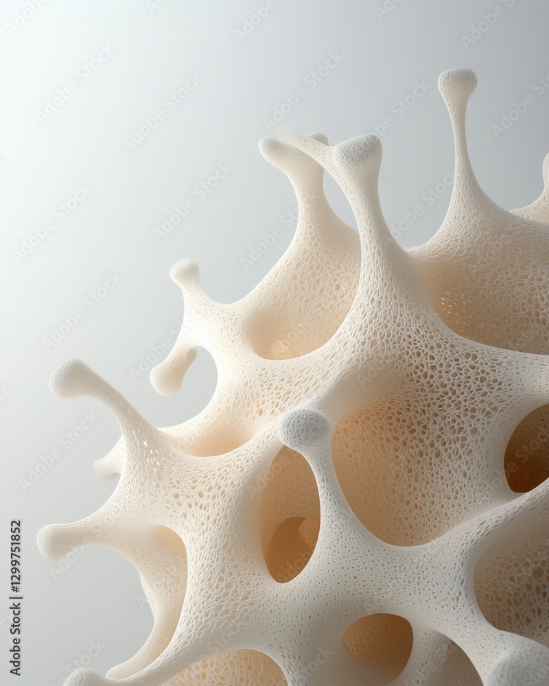 Poster intricate cellular structure in white: abstract design with detailed organic forms and texture.