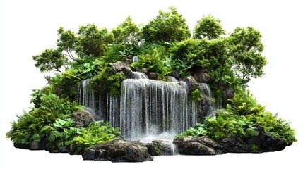 Forest Waterfall Isolated Overview with Isolated with White