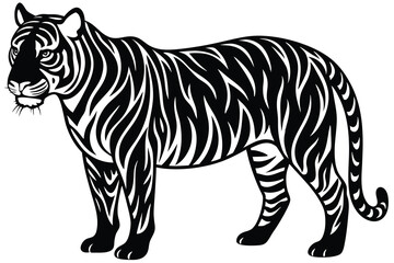 Obraz premium A black and white drawing of a tiger that has the word tiger on it