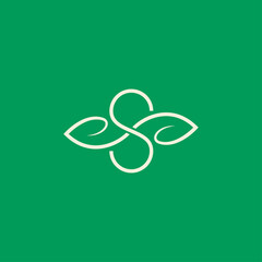 S letter logo with leaf combination in minimalist linear design style