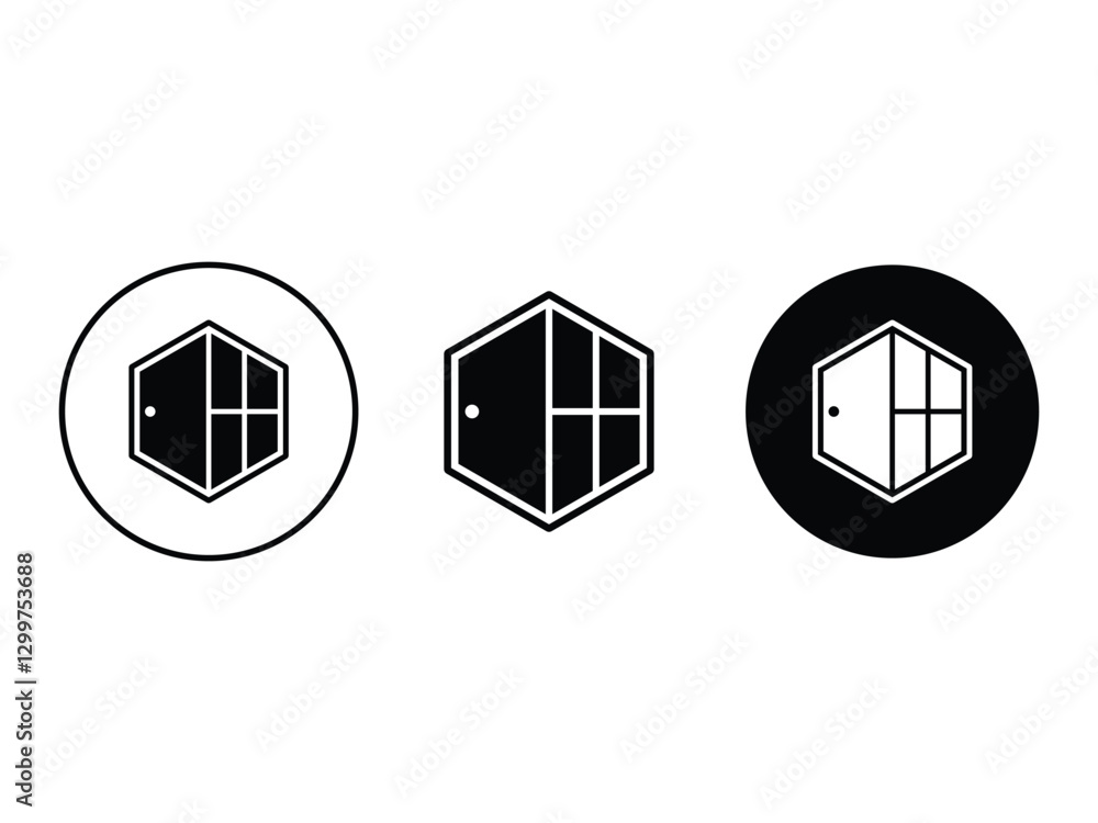 Poster set of editable vector creative window and door symbol design illustration isolated on transparent b