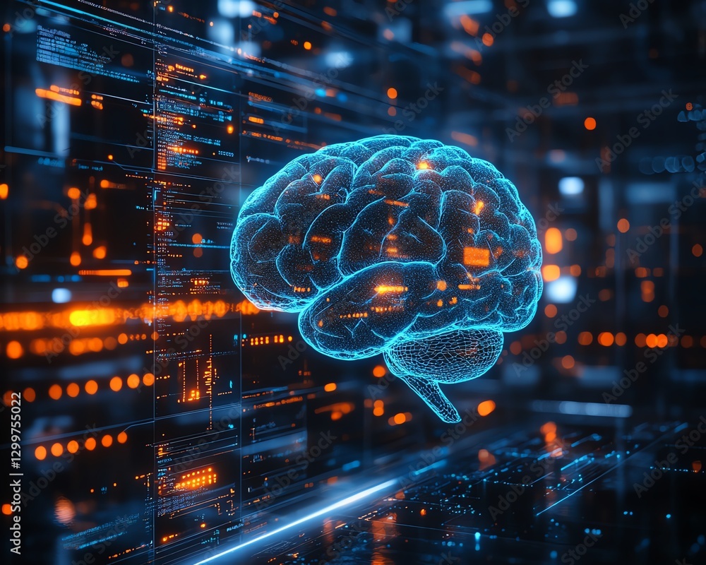 Poster artificial intelligence brain in a cuttingedge factory lab