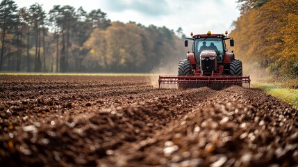 Tractor plowing a field in autumn.