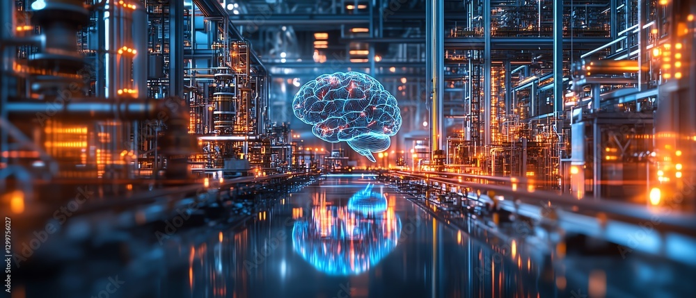 Aufkleber Futuristic AI brain in a factory lab