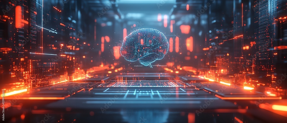 Aufkleber futuristic artificial intelligence brain in a hightech factory lab