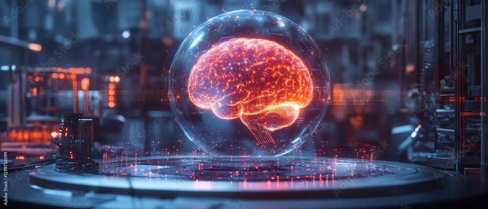 Poster Futuristic artificial intelligence brain in a hightech factory lab