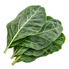 Obraz premium Fresh Green Collard Greens Leaves Stacked on a Clean White Background Perfect for Healthy Cooking and Nutrition Themes