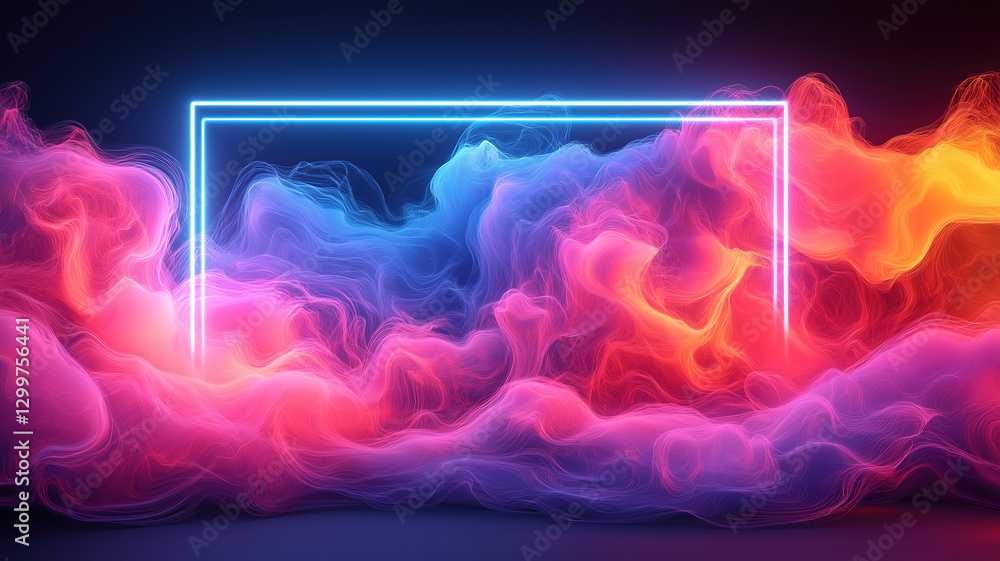 Poster abstract gradient glowing frame surrounded by smoke and fog effects ideal for modern design