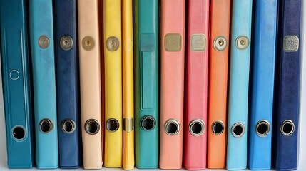 Colorful Folders on Shelf, Arranged