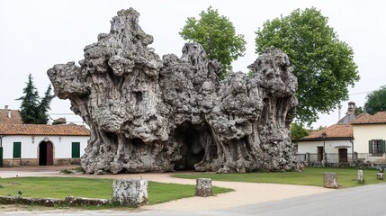 Stone sculpture park village background