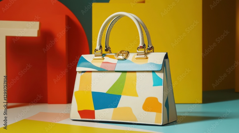 Poster trendy handbag with dynamic patterns in bright colors