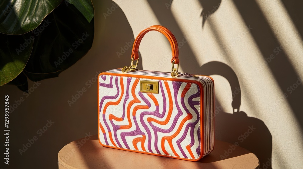 Poster trendy handbag with dynamic patterns in bright colors