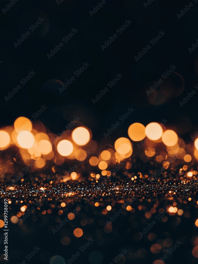 Wall mural a close-up of glowing lights on the bottom edge against a dark background, creating an abstract boke