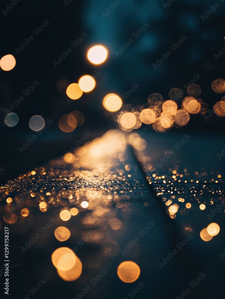 Wall mural a close-up of glowing lights on the bottom edge against a dark background, creating an abstract boke