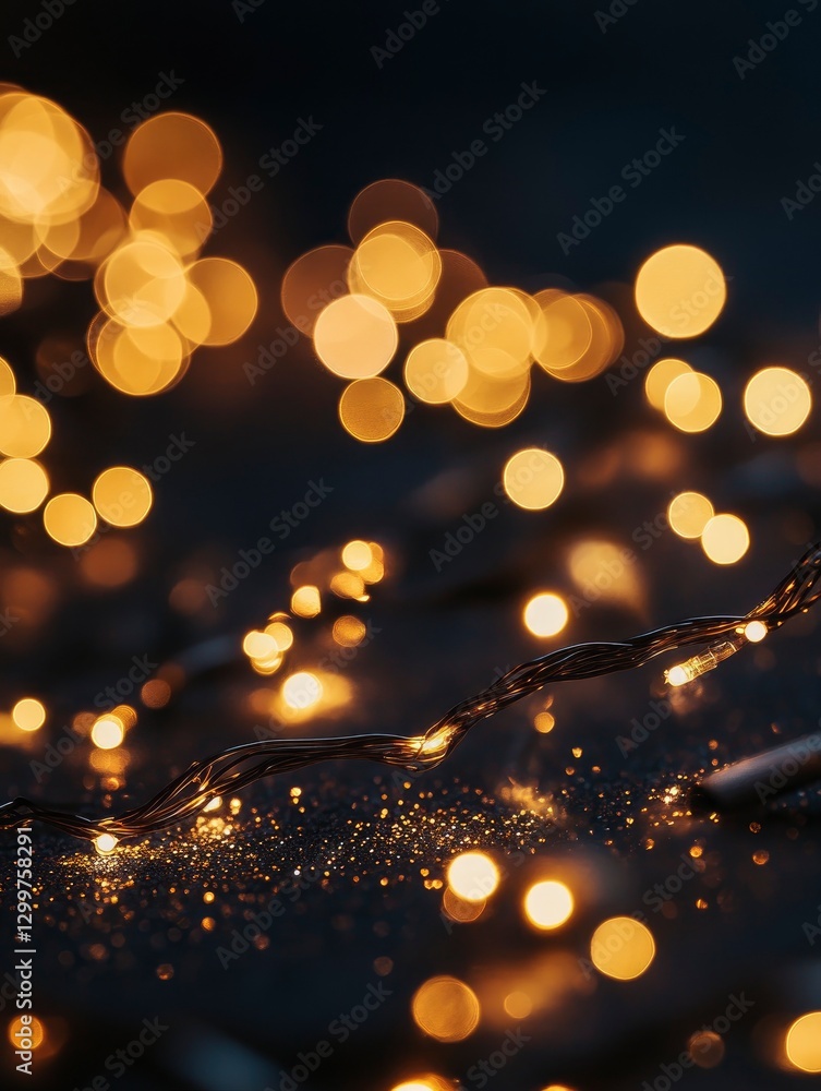 Wall mural a close-up of glowing lights on the bottom edge against a dark background, creating an abstract boke