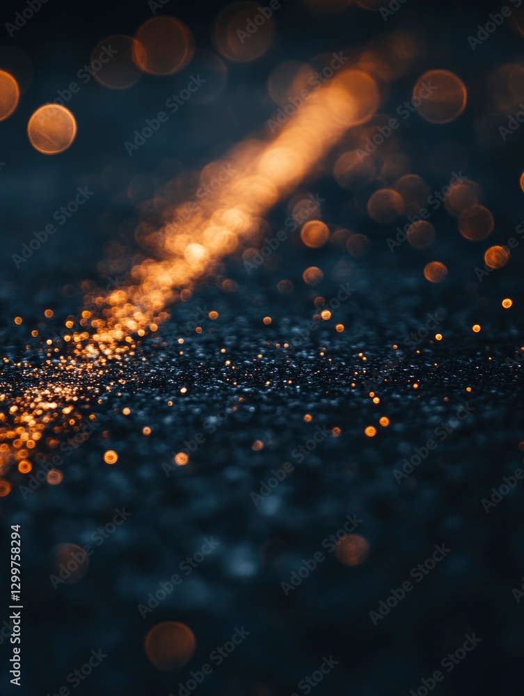 Wall mural a close-up of glowing lights on the bottom edge against a dark background, creating an abstract boke
