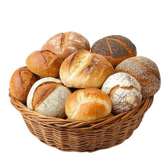 Assorted Freshly Baked Breads in a Rustic Woven Basket Ready for Meal Presentation and Enjoyment