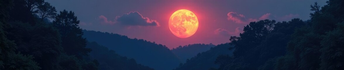 Obraz premium Lunar disk glows softly over a peaceful forest at dusk, forest, calm, atmosphere