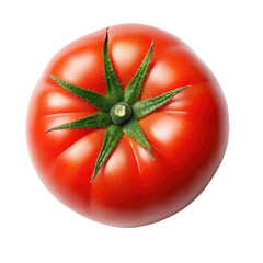 Fresh and Juicy Red Tomato with Green Stem Isolated on White Background for Food and Cooking Concepts