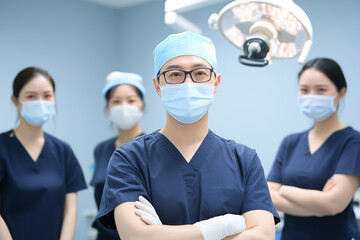 Photography of a group of Taiwan dental clinic workers with the dentist in front.	

