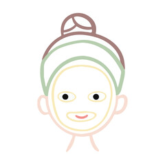 Facial care doodle - using a face mask pastel line art