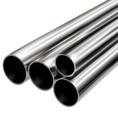 Close-up of shiny metal pipes used in industrial and building construction
