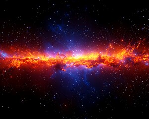 Naklejka premium Nebula burst; fiery space clouds in starlight