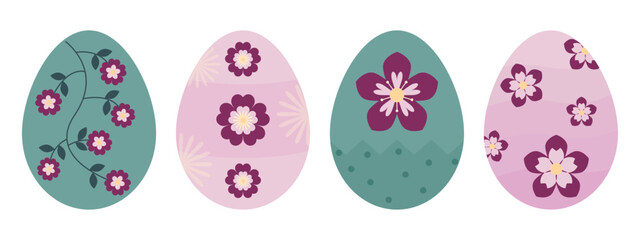 Pink And Green Easter Eggs With Flowers Decorations